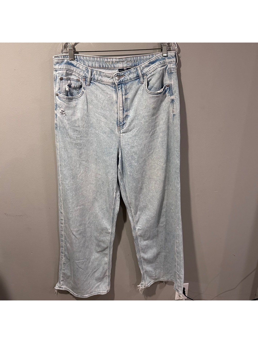 American Eagle Wide Leg Jeans Stretch Super High Rise Baggy Women's 14 Short